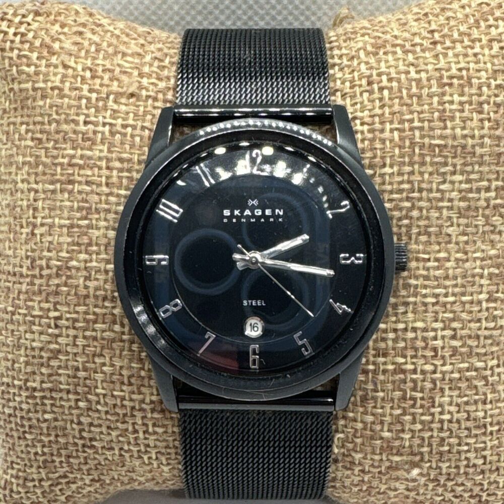 Skagen 124XLBBB Men's Black Stainless Steel Mesh Analog Dial Quartz Watch AEA235